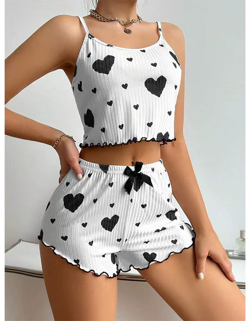 Load image into Gallery viewer, Women&#39;S Pajamas Set Sleepwear 2 PCS Short Tank Tops and Shorts S M L White Ventilate Soft Casual Love Printing
