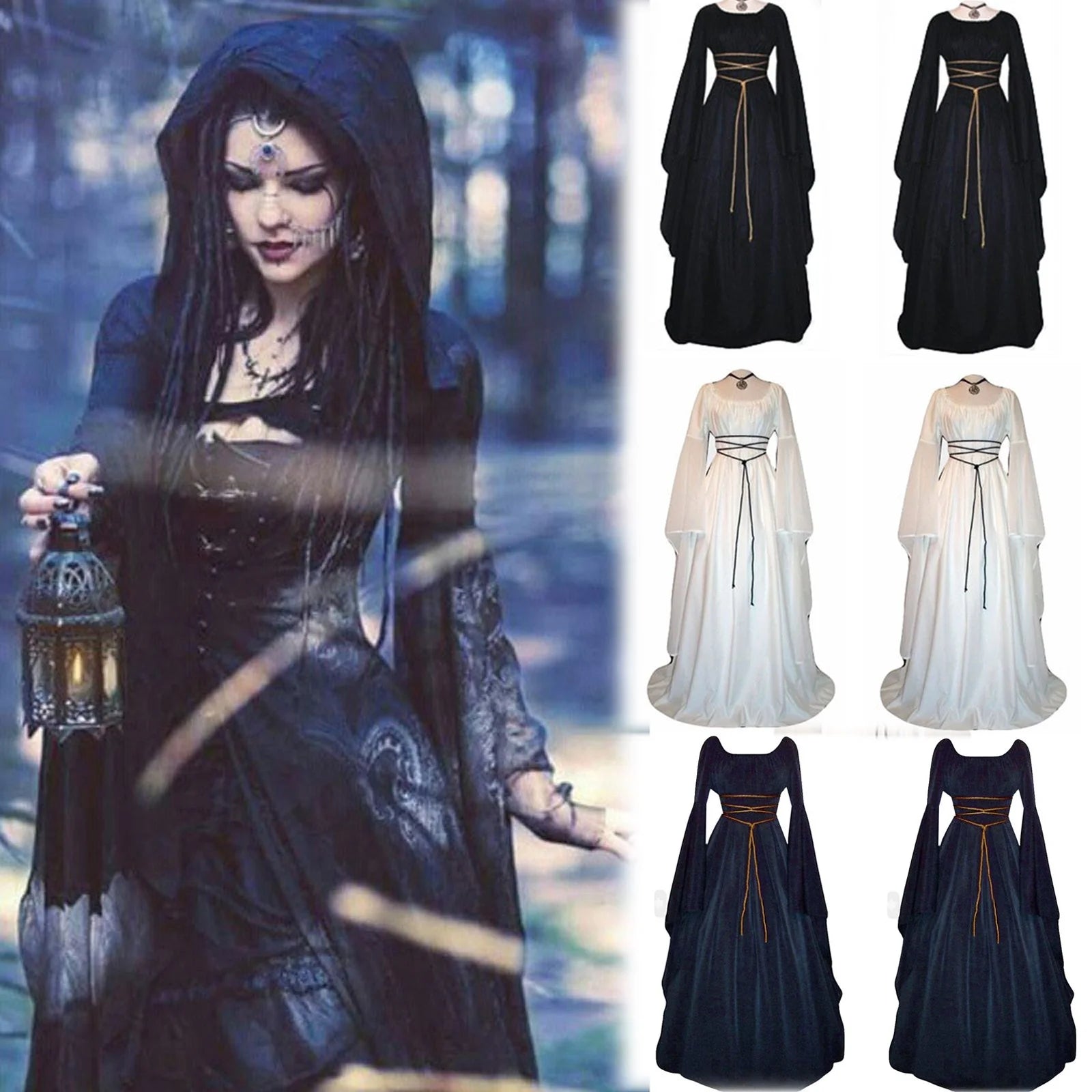 Renaissance Dress for Women plus Size Medieval Dress Lace up Corset Viking Dress Long Sleeve Irish over Long Dress