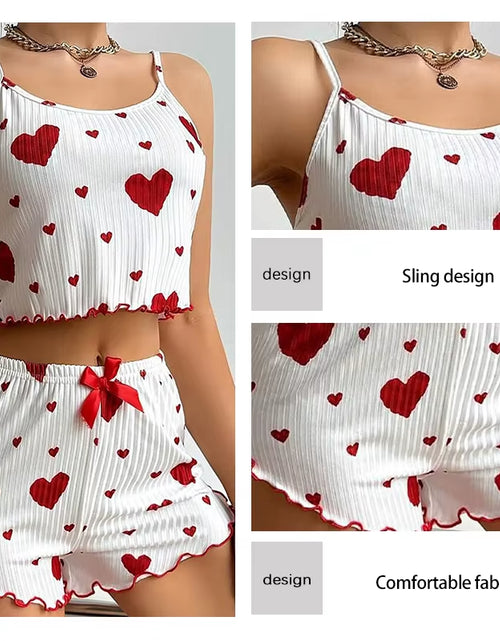 Load image into Gallery viewer, Women&#39;S Pajamas Set Sleepwear 2 PCS Short Tank Tops and Shorts S M L White Ventilate Soft Casual Love Printing
