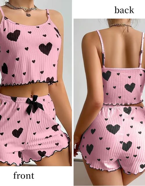 Load image into Gallery viewer, Women&#39;S Pajamas Set Sleepwear 2 PCS Short Tank Tops and Shorts S M L White Ventilate Soft Casual Love Printing
