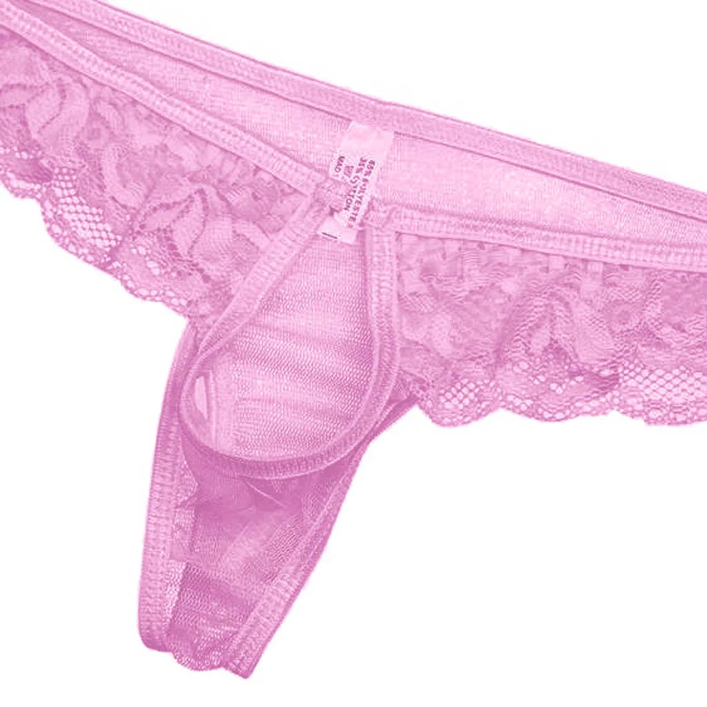 Underwear for Men Hot Floral Lace Mesh Semi See-Through Briefs Bikini Underwear